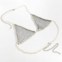 Women's sexy and simple imitation pearl woven chest chain set, new creative fishing net waist chain