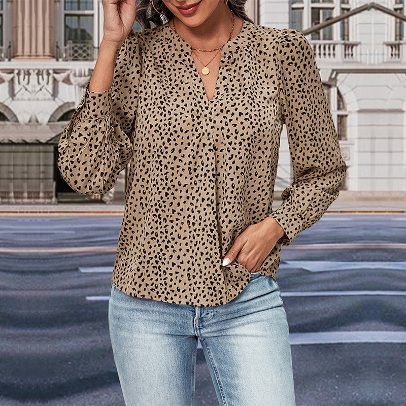 Spring and Autumn Style European and American Women's Multi color Long sleeved Leopard print Shirt for Women