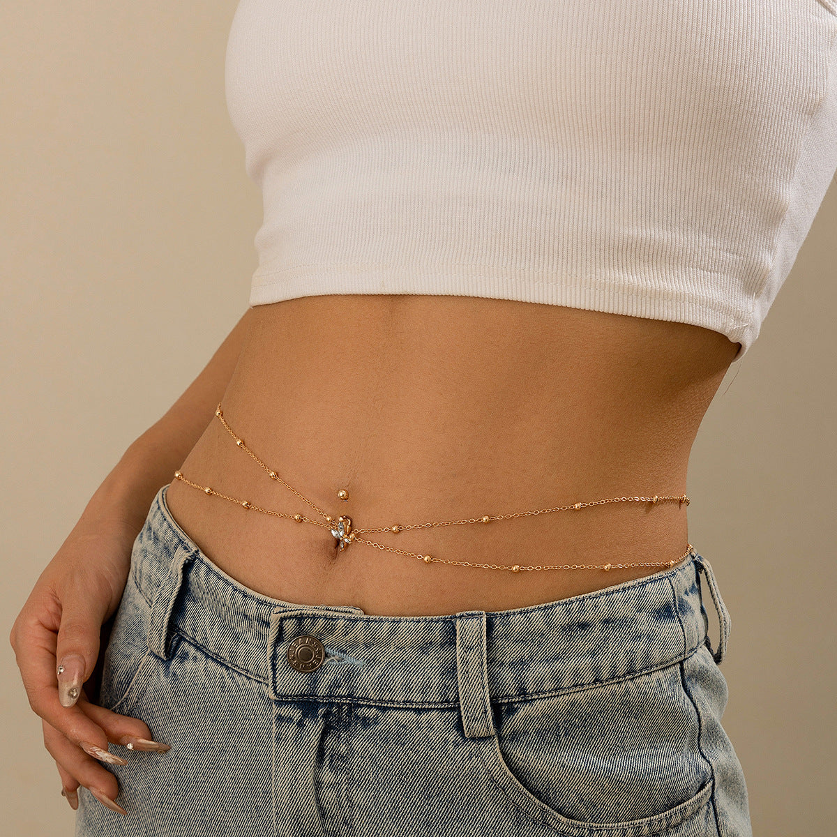 Trendy round bead alloy tassel pendant waist chain BodyChain simple temperament waist accessory for women