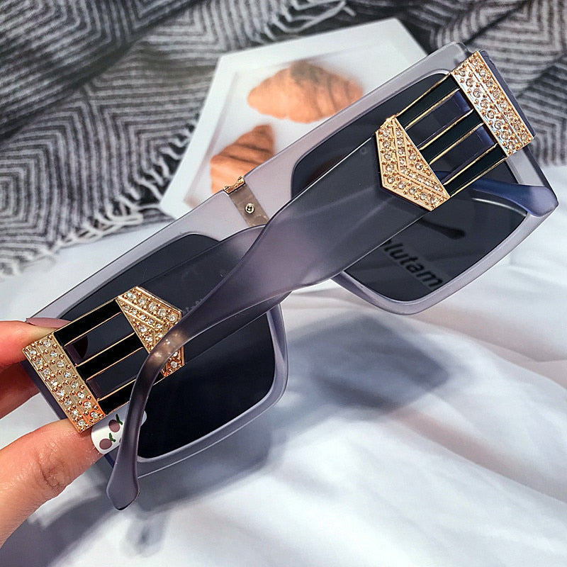 New Large-Frame Sunglasses Net Red With The Same Ins Square Glasses Personality Diamond-Studded Sunglasses Women