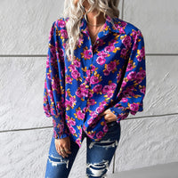 European and American women's clothing Amazon Spring/Summer temperament casual printed lantern sleeve shirt