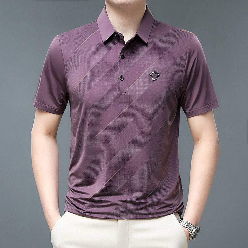 Flip collar ice silk POLO shirt for men's business oversized men's T-shirt Father's Day