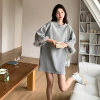 High end loose fitting casual short sleeved plush T-shirt skirt