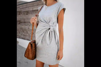 Summer and Autumn European and American New Solid Color Lace up Waist Waist Pregnant Women's Dress Soft and Comfortable Cotton