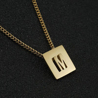 Stainless steel square letter necklace design titanium steel 26 letter necklace for women