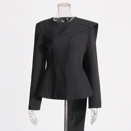 Round necked waistband for slimming and ruffled edge, a niche design for a scarf style suit jacket for women
