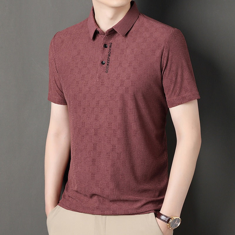 Business casual summer fashion seamless flip collar ice silk top Father's Day