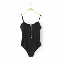 Mushroom edge open cut jumpsuit women's breasted camisole vest