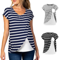 Pre - and post pregnancy maternity striped patchwork multi-layer wrap breastfeeding top