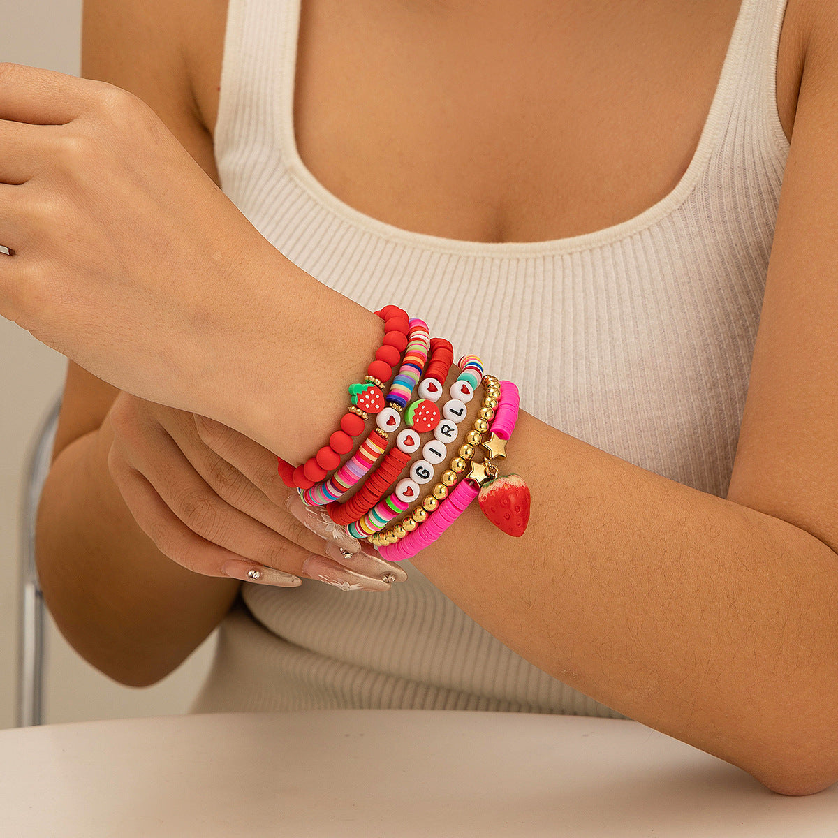 Bohemian style colorful soft ceramic elastic letter LOVE bead bracelet Bracelet