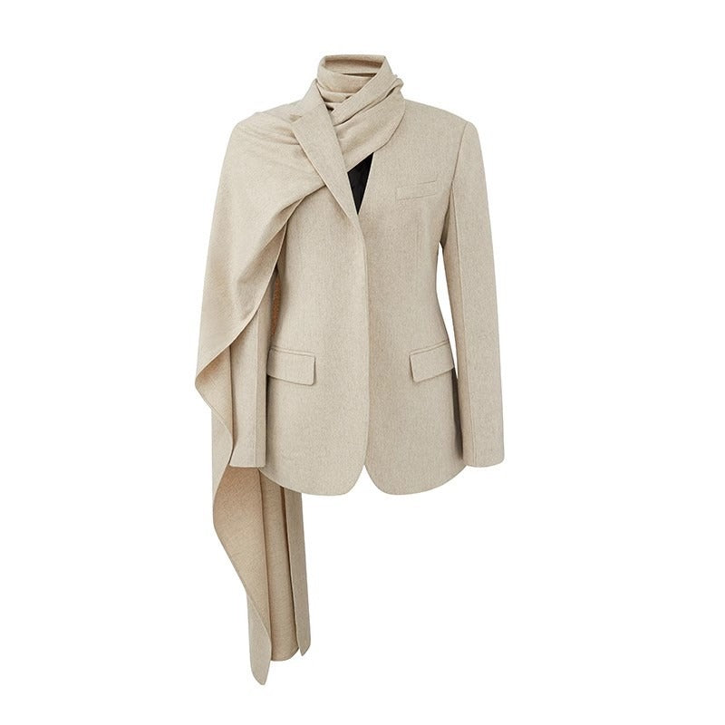 Scarf collar suit for autumn and winter, new variety of wearing methods, versatile and slimming design, casual jacket