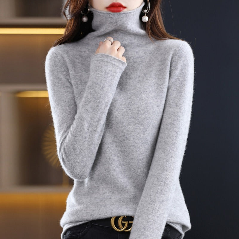 Woolen sweater, women's warm base sweater, fashionable long sleeved loose sweater, lapel top
