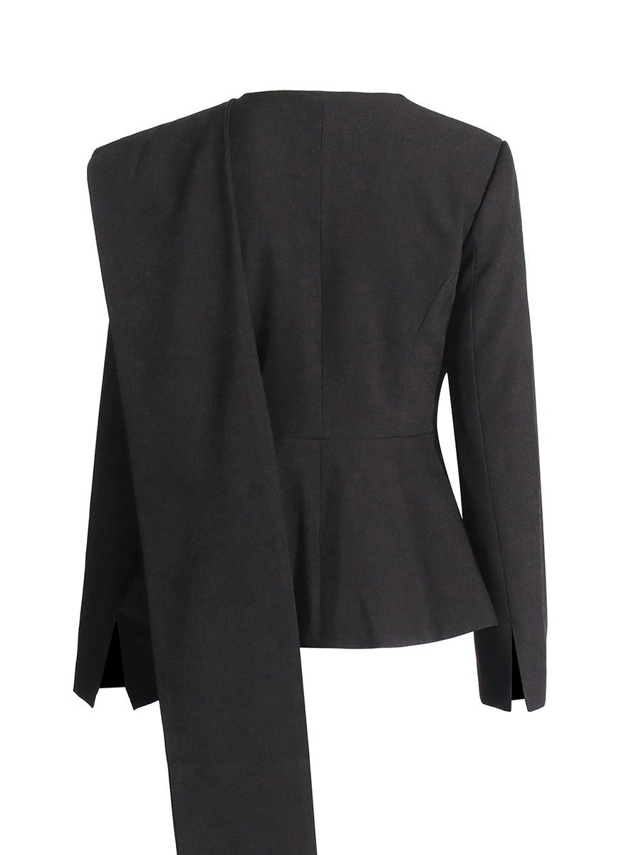 Round necked waistband for slimming and ruffled edge, a niche design for a scarf style suit jacket for women