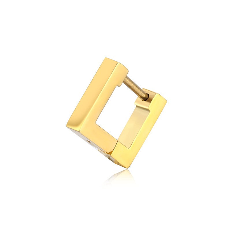 Square earrings with simple geometric smooth surface and titanium steel buckle