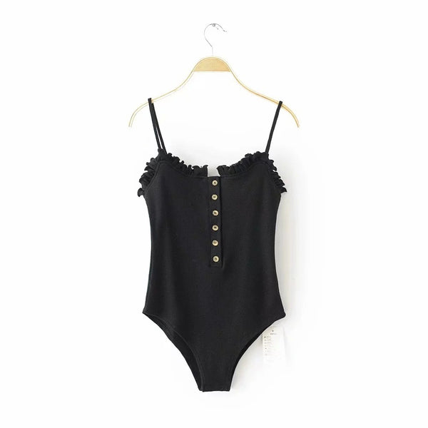 Mushroom edge open cut jumpsuit women's breasted camisole vest