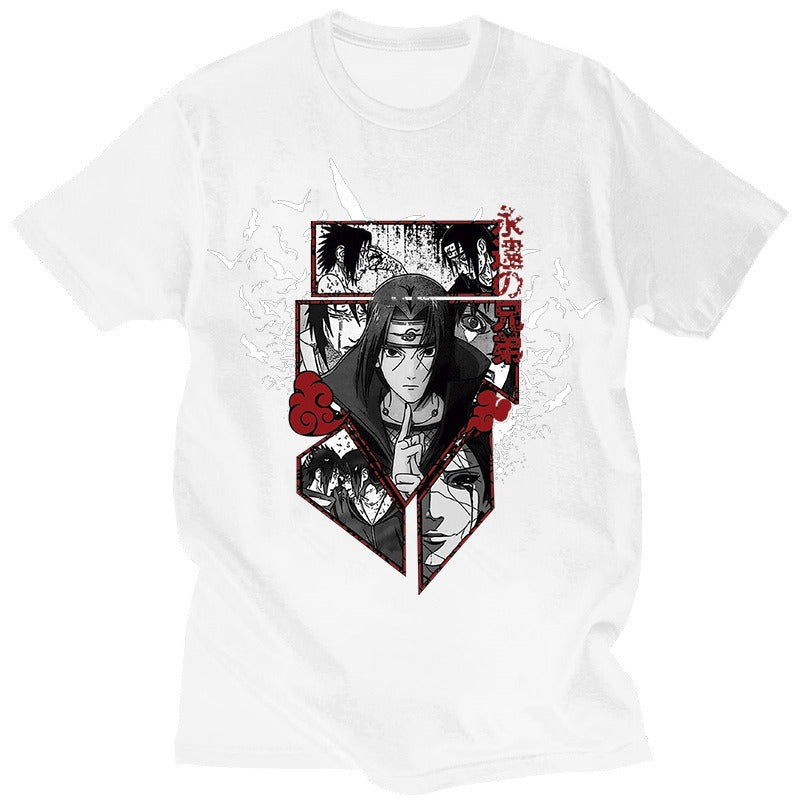 Japanese anime Naruto Uchiha Itachi print summer cotton handsome European men's short sleeved personalized T-shirt