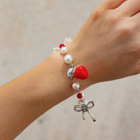 Sweet strawberry bow bracelet Bracelet temperament versatile imitation pearl vacation jewelry