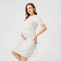 Pregnant women's polka dot round neck short sleeved nursing dress