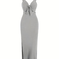 Long skirt V-neck strap with hollowed out suspender slit slim fit backless dress