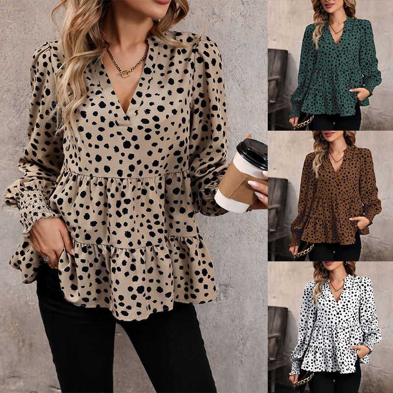 Spring and Autumn European and American Fashion Women's Long sleeved Leopard print Shirt Women's Style