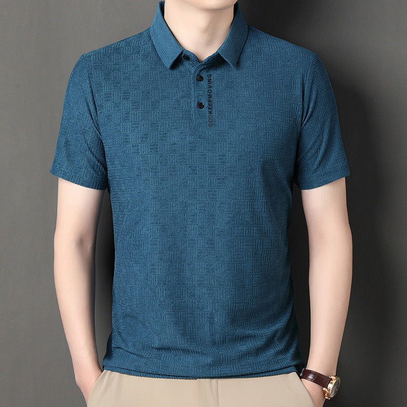 Business casual summer fashion seamless flip collar ice silk top Father's Day