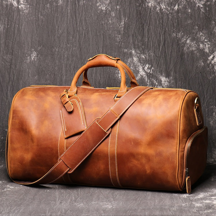 European and American retro men's genuine leather handbag travel bag women's crazy horse leather crossbody large luggage bag cowhide gym bag