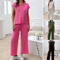 Spring and summer European and American women's clothing temperament casual solid color sweater set