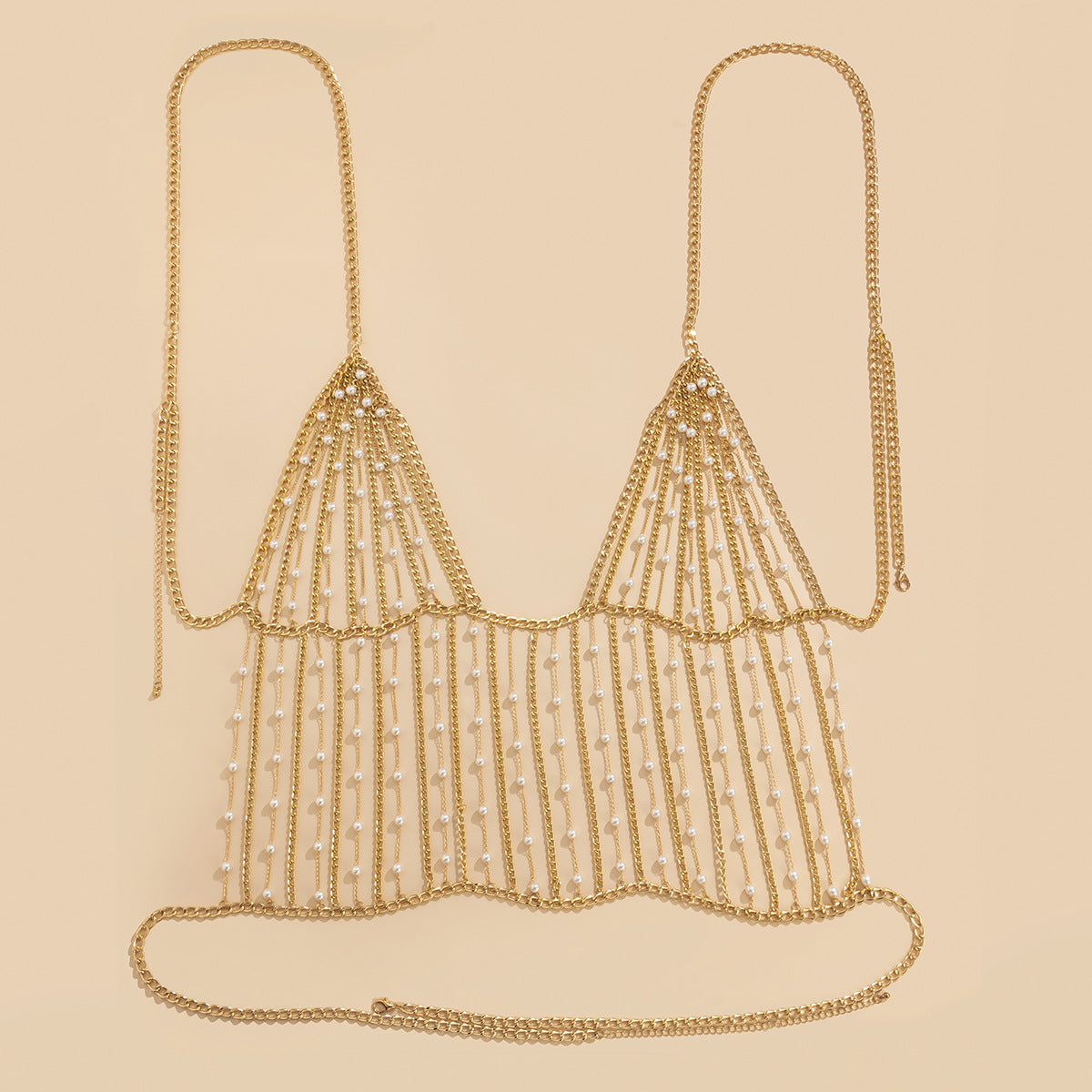 Fashionable electroplated metal aluminum chain geometric set clothing with simple tassel imitation pearl waist chain