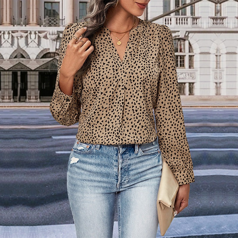 Spring and Autumn Style European and American Women's Multi color Long sleeved Leopard print Shirt for Women