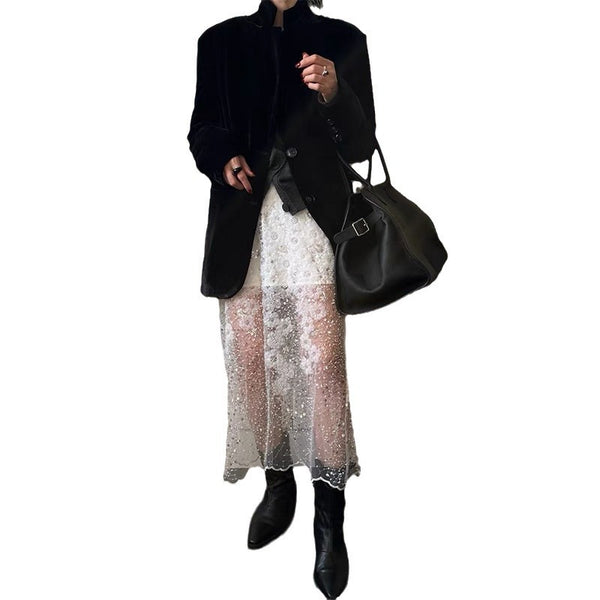 Fashionable and westernized heavy industry half skirt, versatile floral gauze skirt