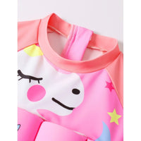 Children's buoyancy swimsuit for girls, babies, toddlers, princesses, short sleeved cartoon one-piece swimsuit for girls