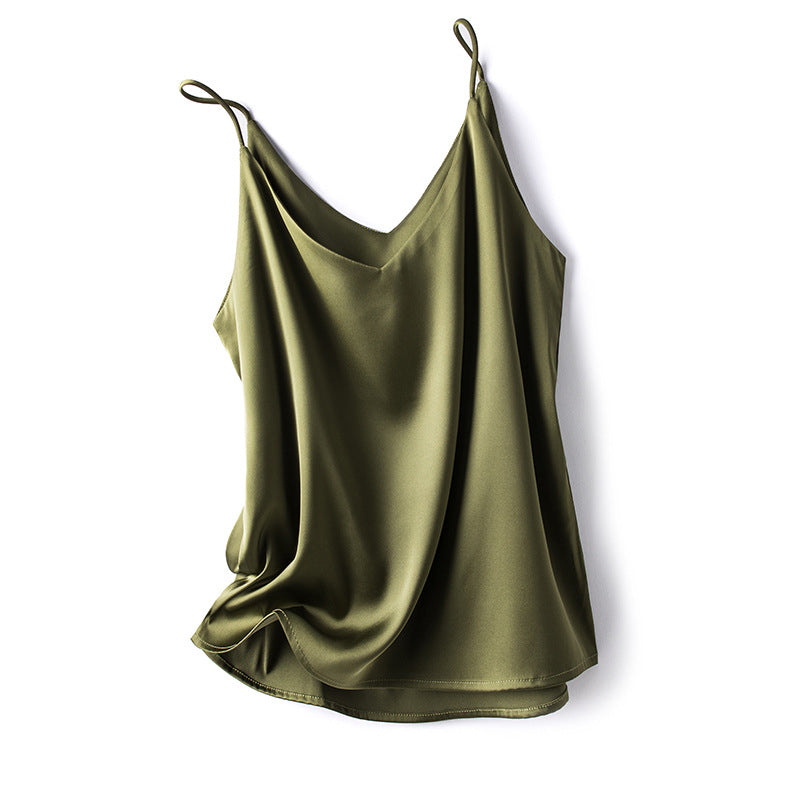 V-neck one-shoulder suspender women's satin solid color all-match small vest