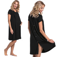 Pregnant women's delivery hospital gown with short sleeves and hidden openings on both sides for nursing care