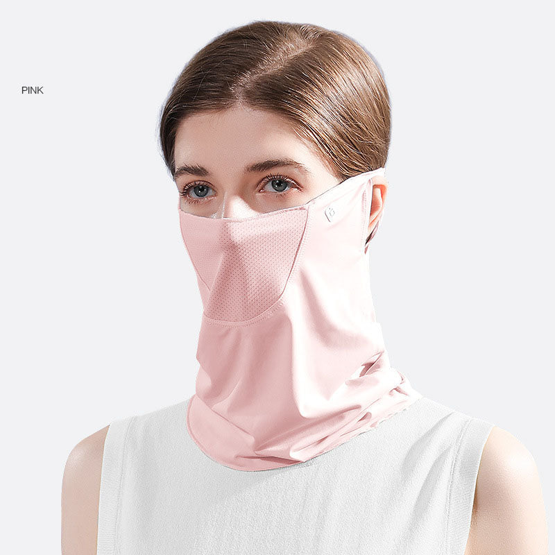 Ice Silk Sunscreen Mask Sunshade Female Summer Anti-Ultraviolet Quick-Drying Neck Cover Cold Face Protection Neck Hanging Ear Headband