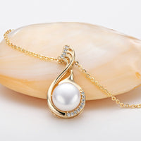 Little Swan White Freshwater Pearl Necklace Women's Fashion and Elegance Gold Wrapped Pendant