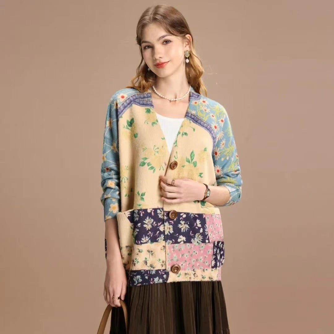 V-neck mink velvet knitted sweater for women, loose Korean casual sweater for women, cardigan