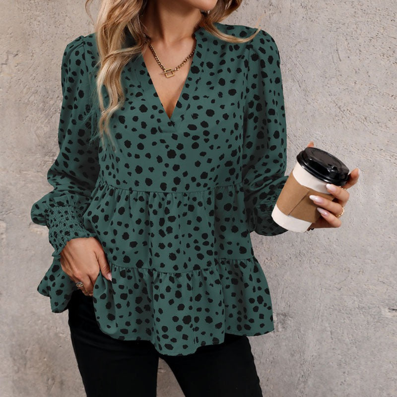 Spring and Autumn European and American Fashion Women's Long sleeved Leopard print Shirt Women's Style