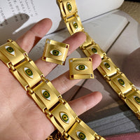 سلسلة عنق ذهبية مربعة الشكل على شكل عيون مربعة صغيرة لفتاة عين الشيطان