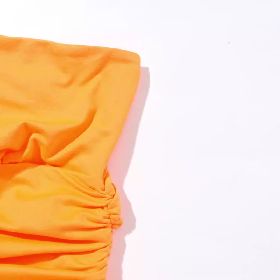 New Fashion Slim Fit High Waist Pleated Skirt Solid Color Bra Dress