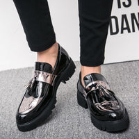 Men's British style casual leather shoes with foot covers and elevated leather shoes