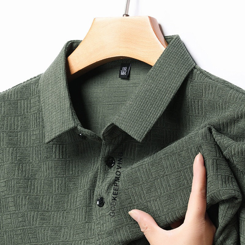 Business casual summer fashion seamless flip collar ice silk top Father's Day