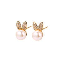 Cute Little Rabbit Girl Inlaid with Zircon Pearl Earrings, Fashionable and Stylish Ear Accessories