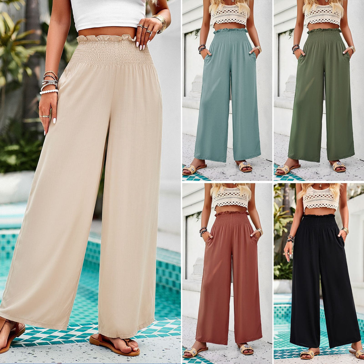 Spring and summer foreign trade temperament casual solid color loose pants