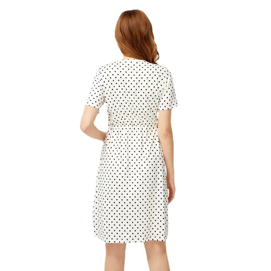 Pregnant women's polka dot round neck short sleeved nursing dress
