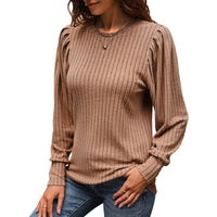 Spring and Autumn New Fashion European and American Women's Long Sleeve Bubble Sleeve Top for Women