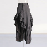 Design feel pleated ruffle edge high waisted skirt for women