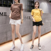 Pregnant women's denim shorts with torn holes on the outside in summer, casual and thin summer pants with wide legs and belly support for early pregnancy