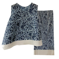 Blue printed pleated irregular vest+straight half skirt two-piece summer new fashion set for women
