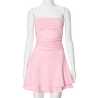 New Fashion Slim Fit High Waist Pleated Skirt Solid Color Bra Dress