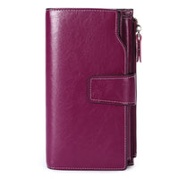 Genuine leather women's wallet long oil wax cowhide women's multi card wallet